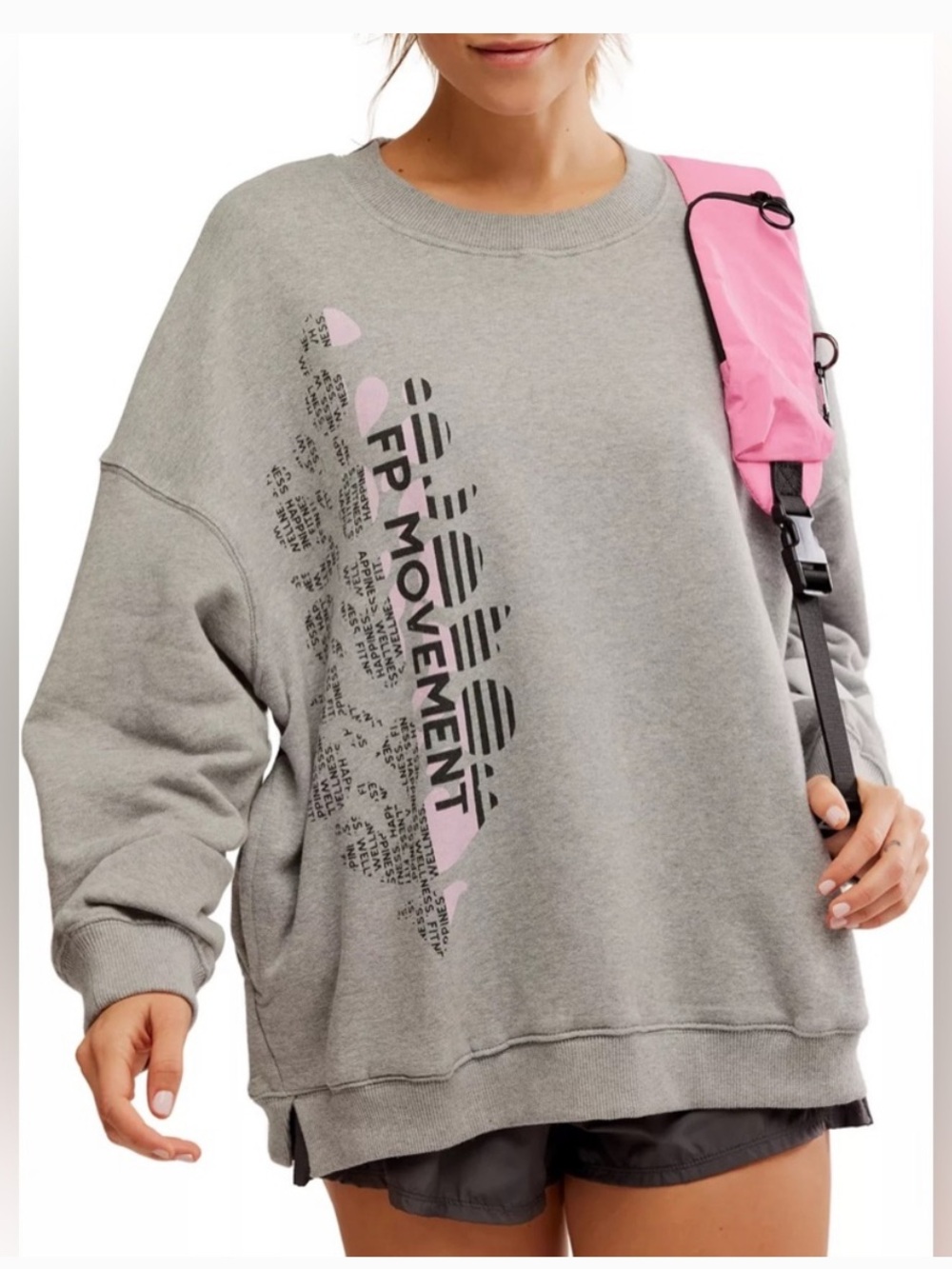 Free People Movement All Star Buti Logo Pullover In Heather Grey NWT Size L
